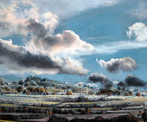 "Shining through", 2010, acrylic on wood, 40x48cm Landschaftsbild, Landschafttsbilder, Wolkenbild, Wolkenbilder, comtemporary art, art contemporain
