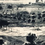 Landscape, drypoint from plexiglass, aquatint, chine collée, 50x60cm