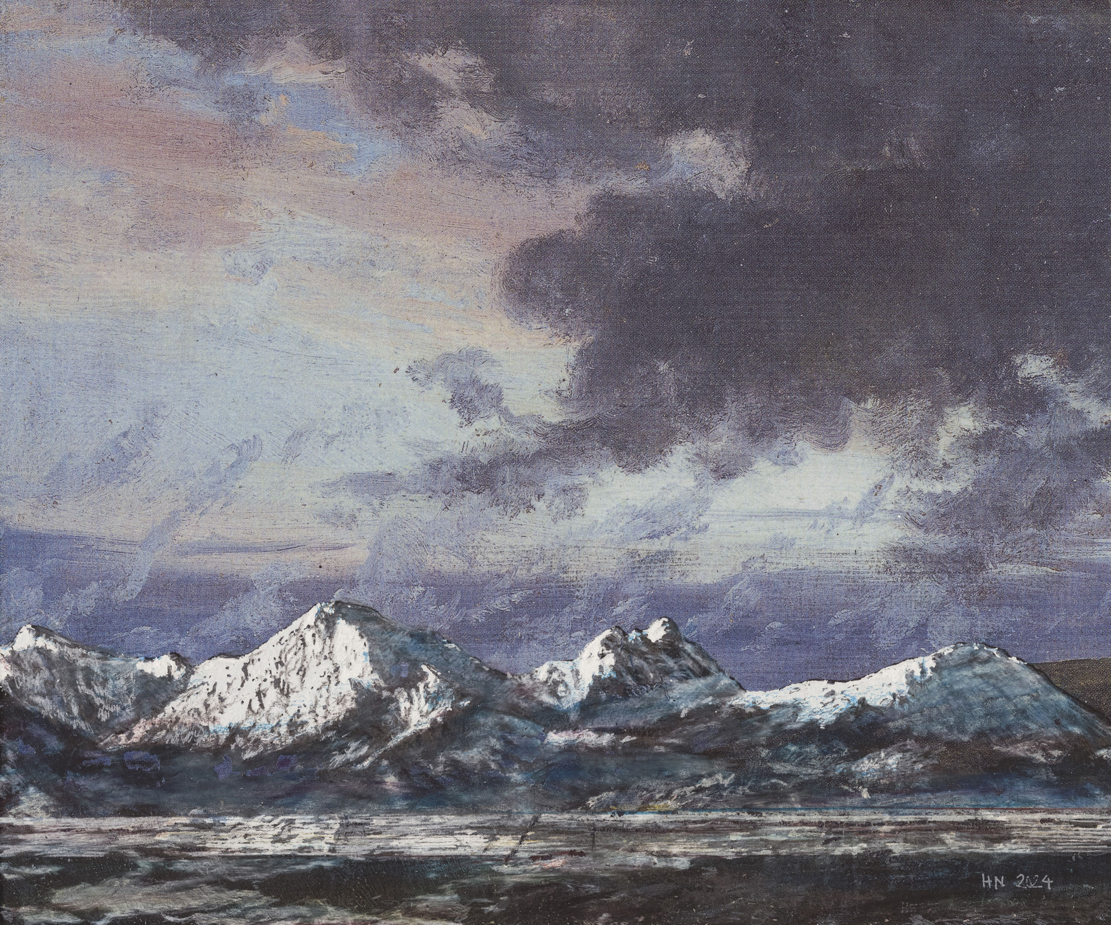 Dahl in Allgäu. 2024, from: Correspondences, acrylic paint, chalk, mixed media on Schoellershammer cardboard, 43 x 53 cm, private collection