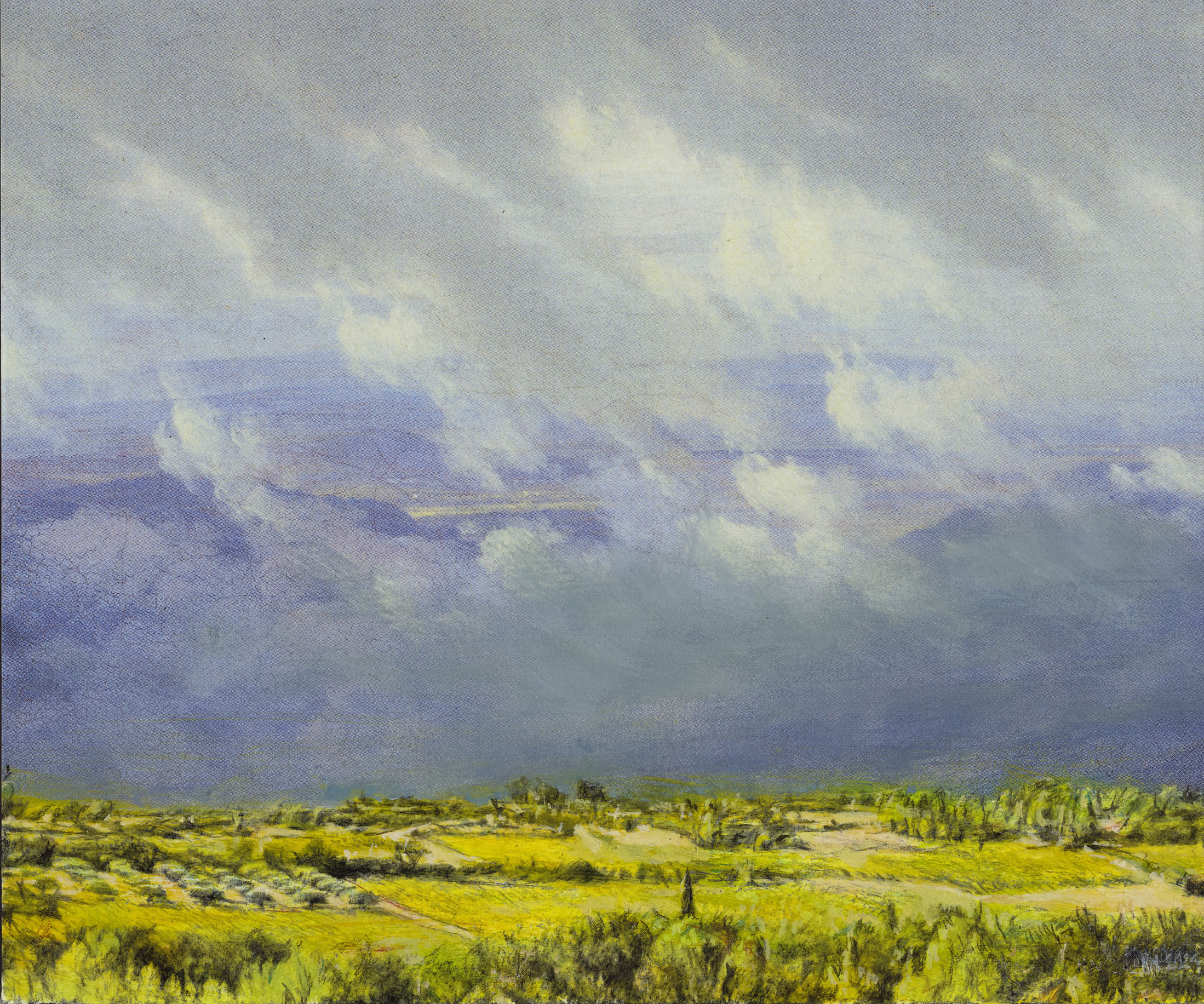 Friedrich in Arboras. 2024, from: Correspondences, acrylic paint, chalk, mixed media on Schoellershammer cardboard, 43 x 53 cm